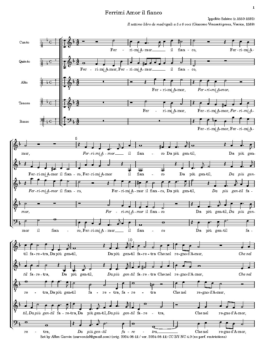 Ferrimi Amor il fianco - Choir Script PDF Thumbnail