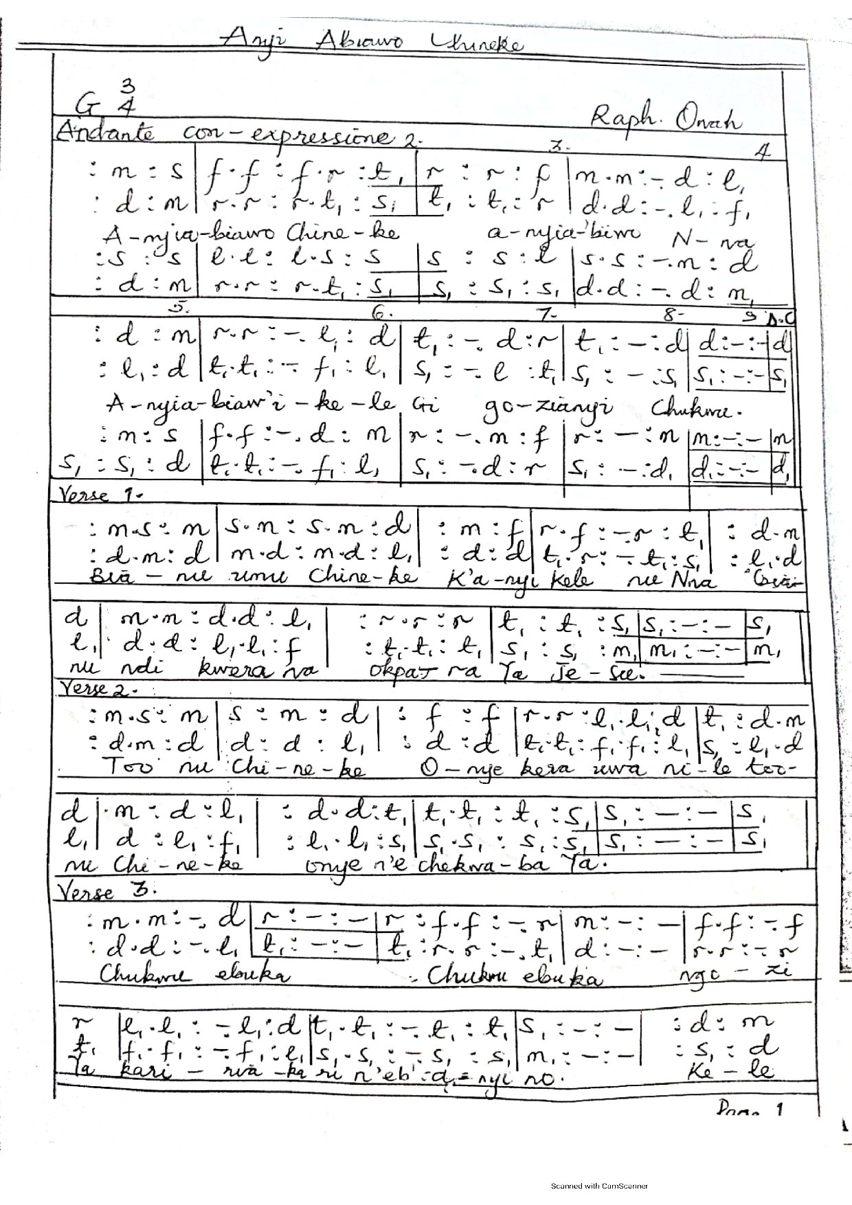(Ent) Anyi Abiawo Chineke - Raph. Onah - Download Choir Script PDF