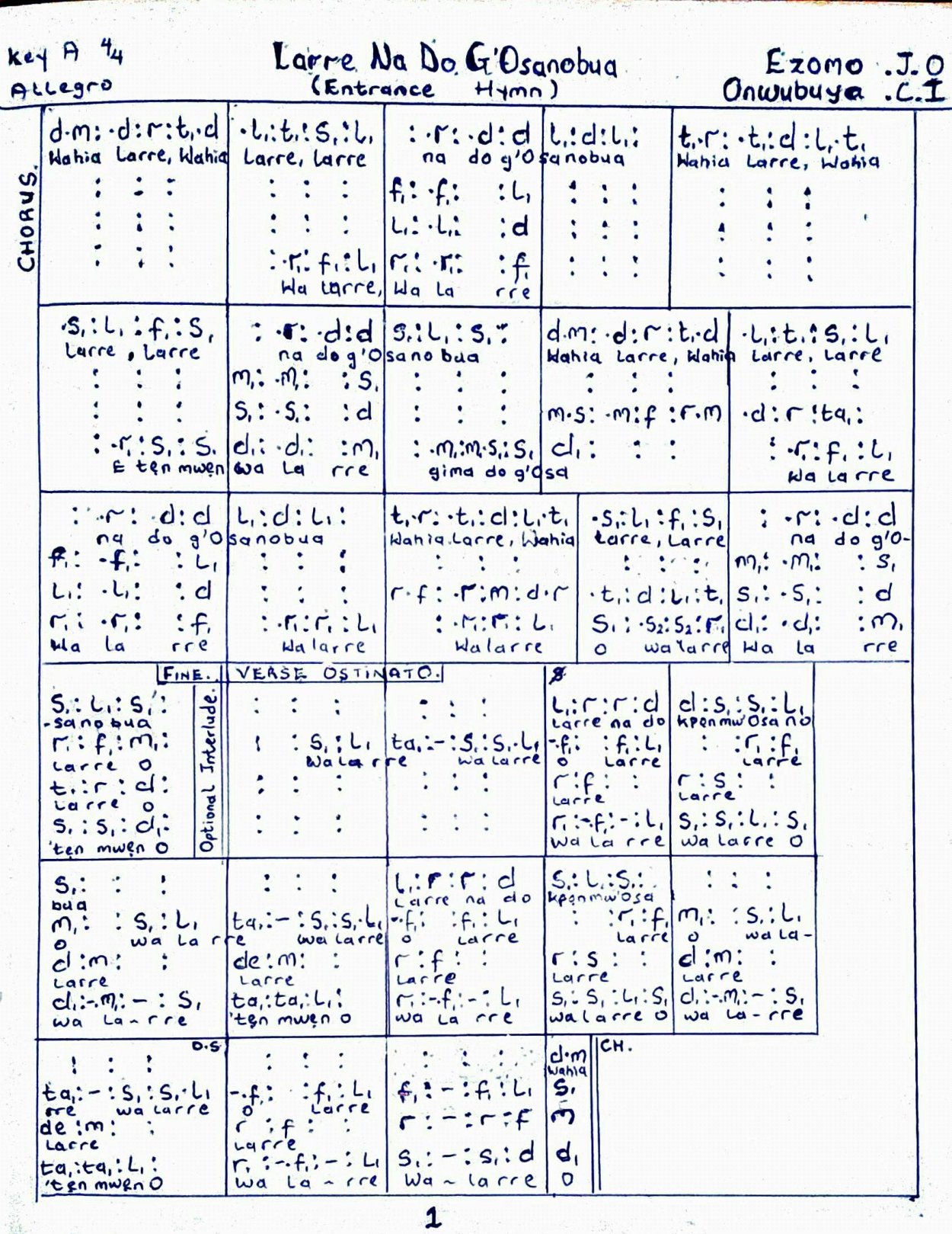 (Ent) Larre Na Do G'osanobua Solfa - Download Choir Script PDF