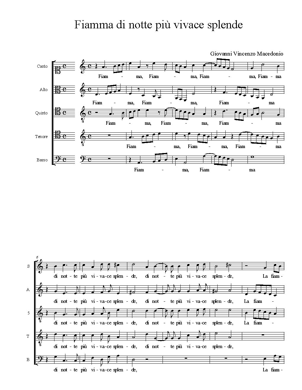 Fiamma di notte più vivace splende - Choir Script PDF Thumbnail