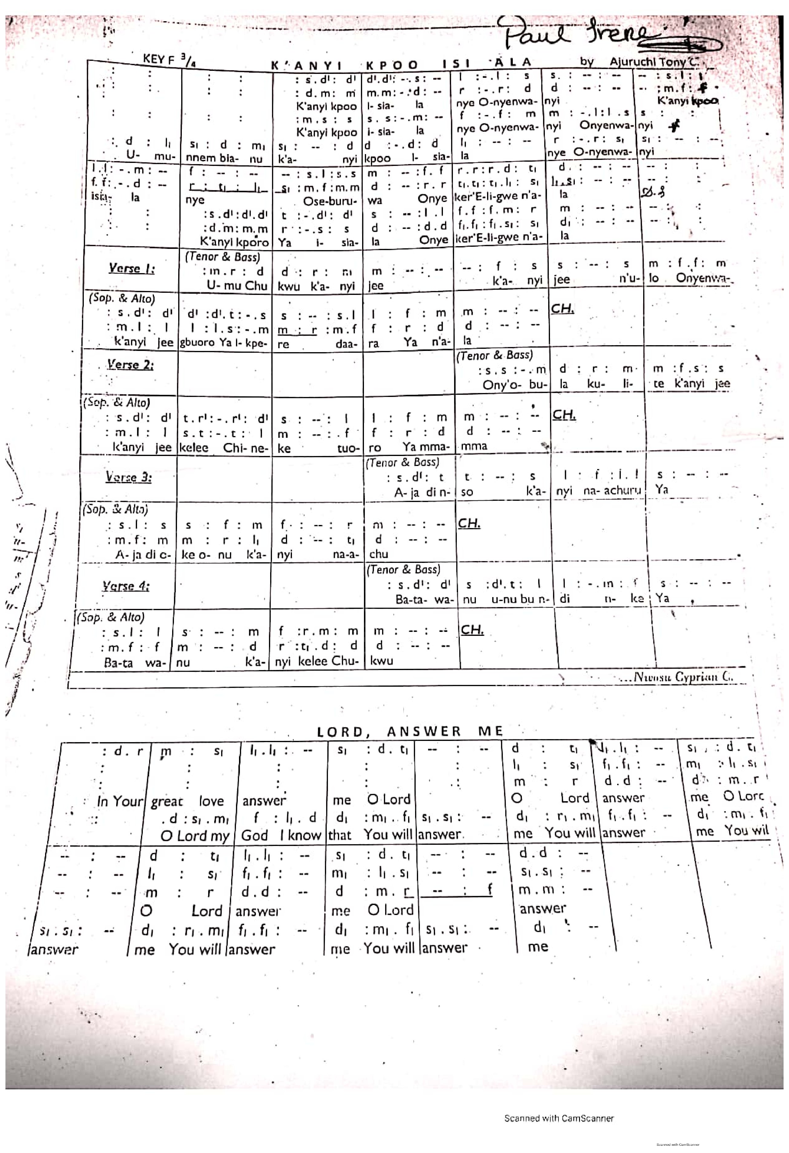 (Ent) Ka Anyi Kpoo Isi Ala Nye Onyenweanyi - Download Choir Script PDF