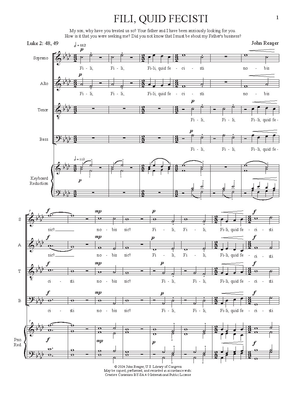 Fili quid fecisti nobis - Choir Script PDF Thumbnail
