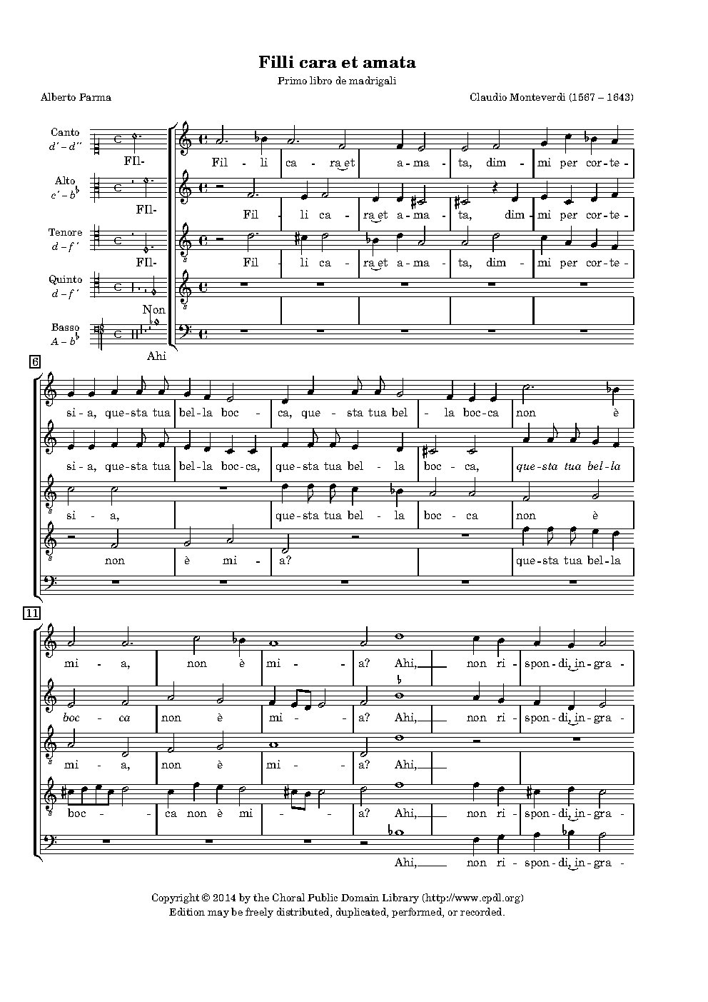 Filli cara e amata - Choir Script PDF Thumbnail