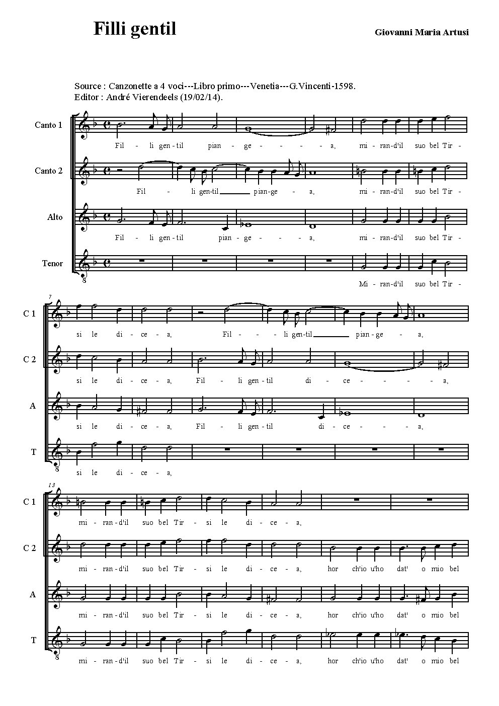Filli gentil piangea - Choir Script PDF Thumbnail