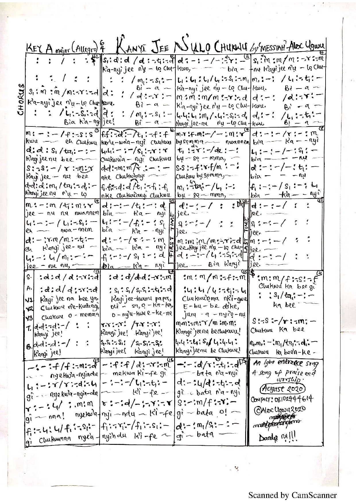 (Ent) K'anyị Jee N'ụlọ Chukwu Alex Ugwu - Download Choir Script PDF