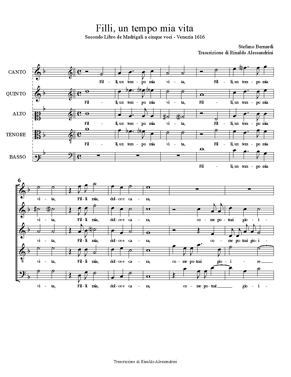Filli, un tempo mia vita - Choir Script PDF Thumbnail