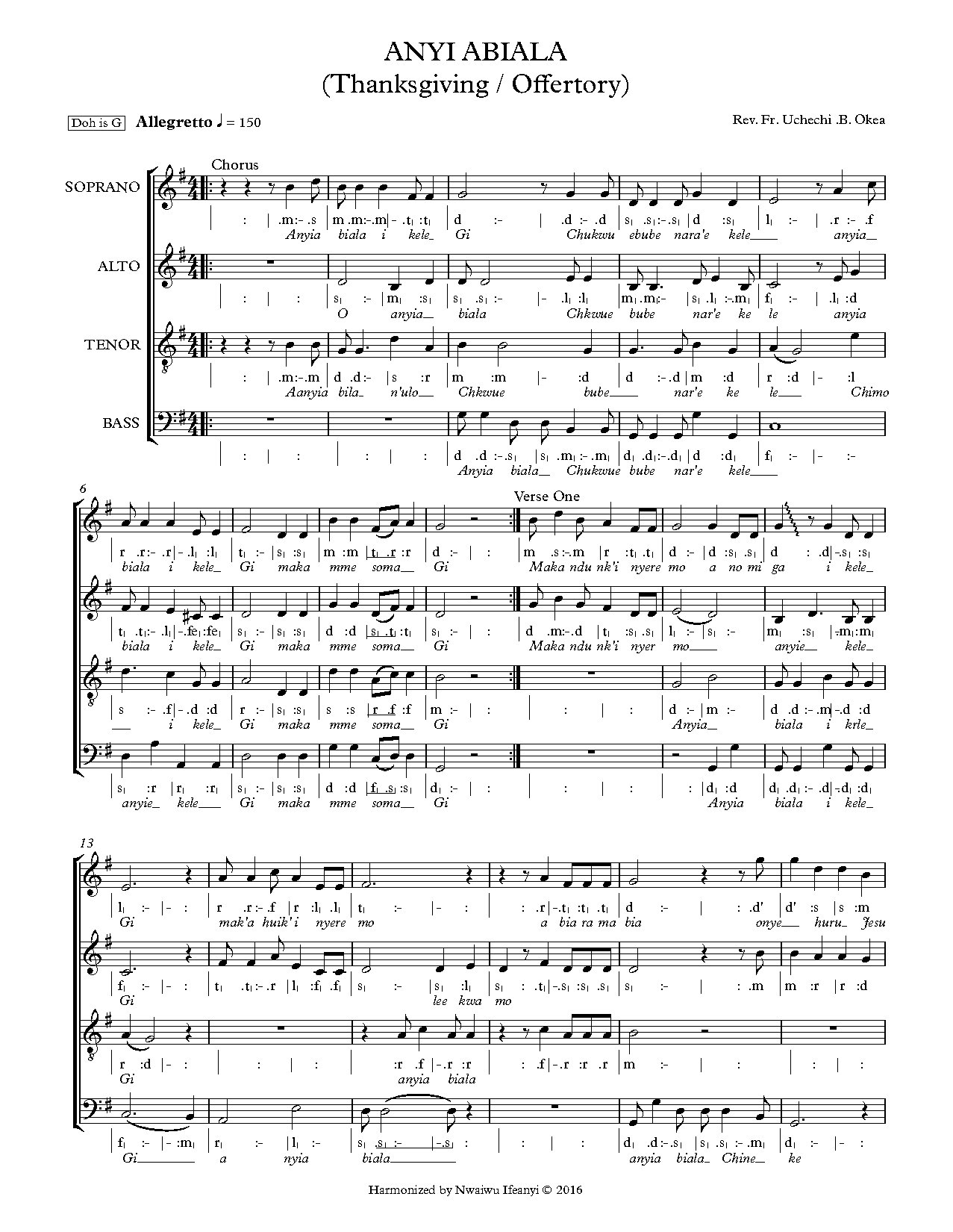 (Ent) Anyi Abiala - Fr. Uchechi - Download Choir Script PDF