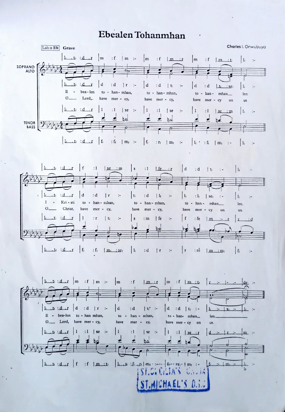 Ebealen Tohanmwan By Charles - Download Choir Script PDF