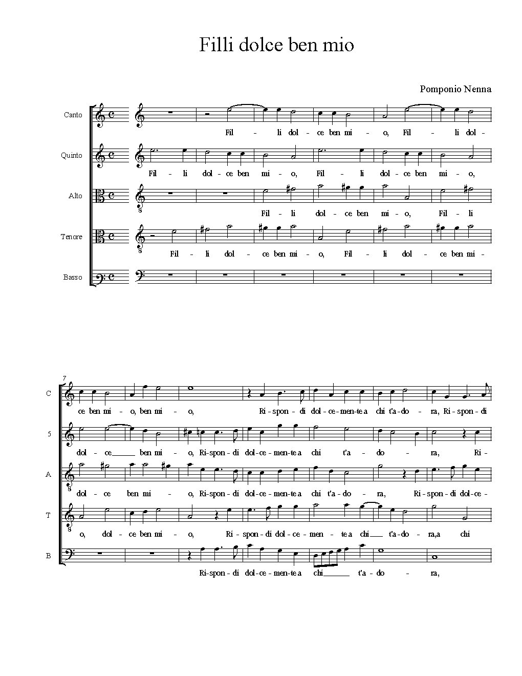 Filli dolce ben mio - Choir Script PDF Thumbnail