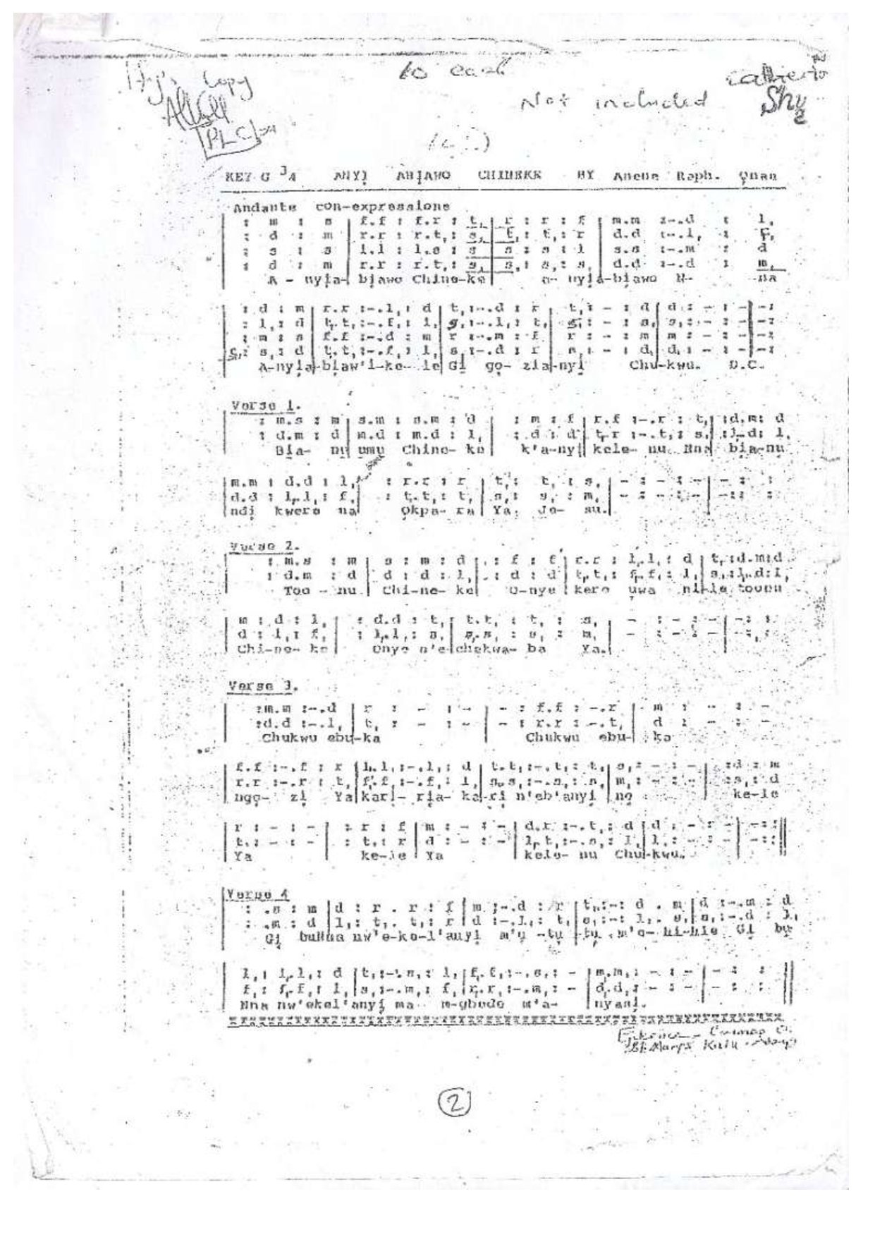 (Ent) Anyi Abiawo Chineke - Anene Raph - Download Choir Script PDF
