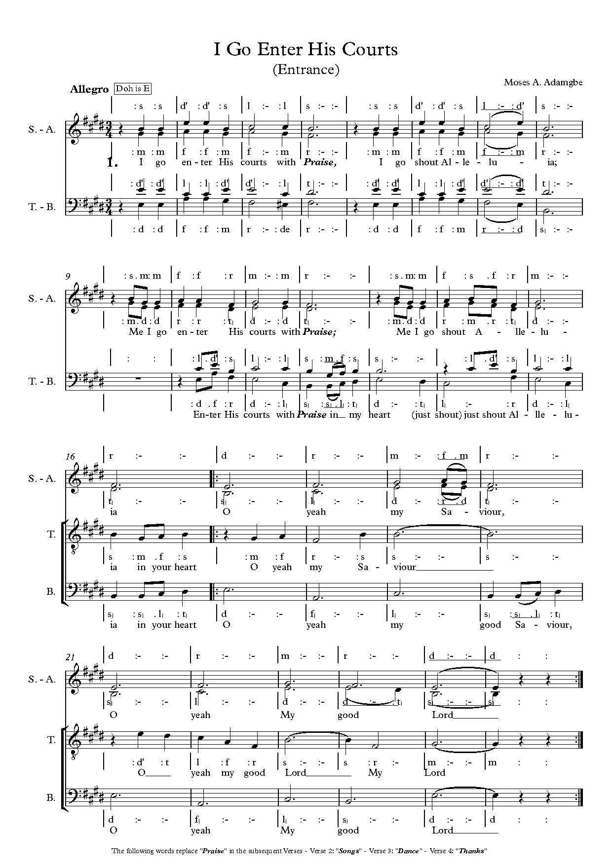 (Ent) I Go Enter His Courts - Download Choir Script PDF
