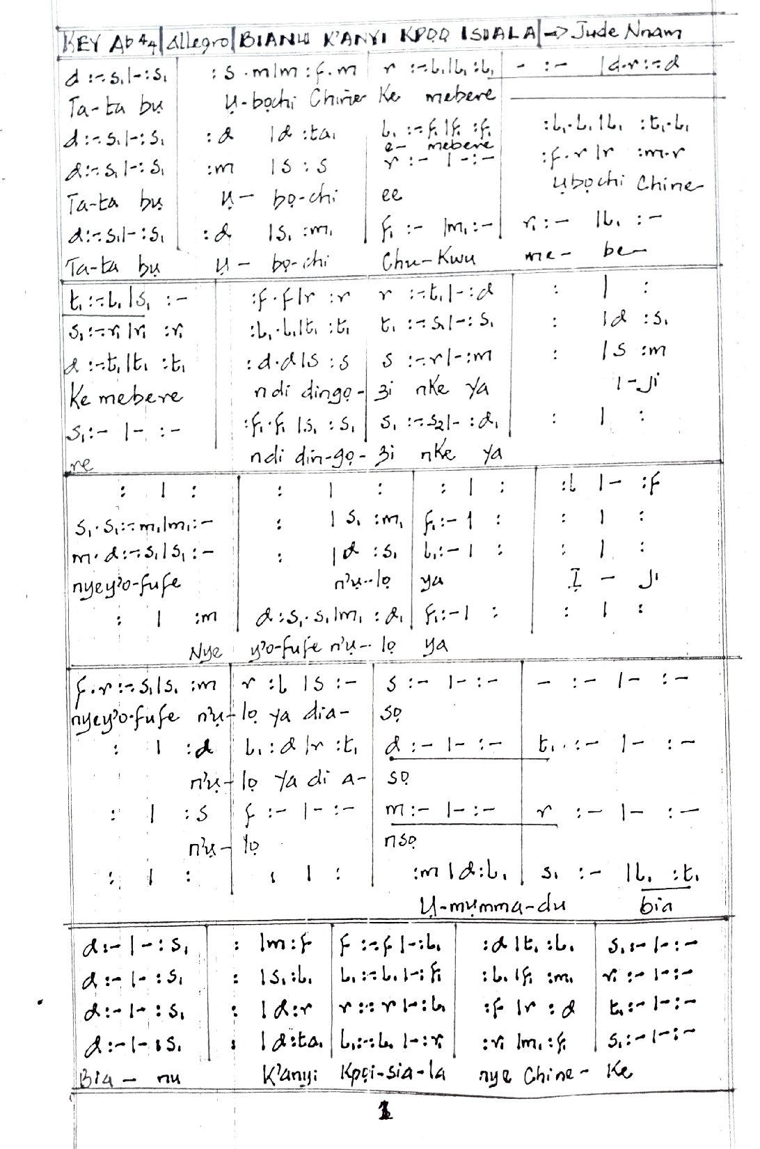 (Ent) Bianu Kanyi Kpoo Isiala - Jude Nnam - Download Choir Script PDF