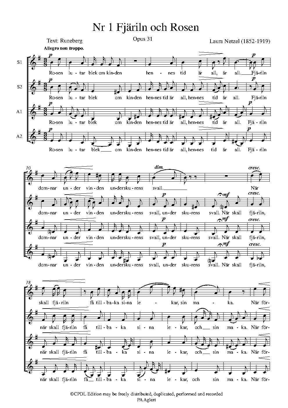 Op 31 1 Fjäriln och Rosen - Choir Script PDF Thumbnail