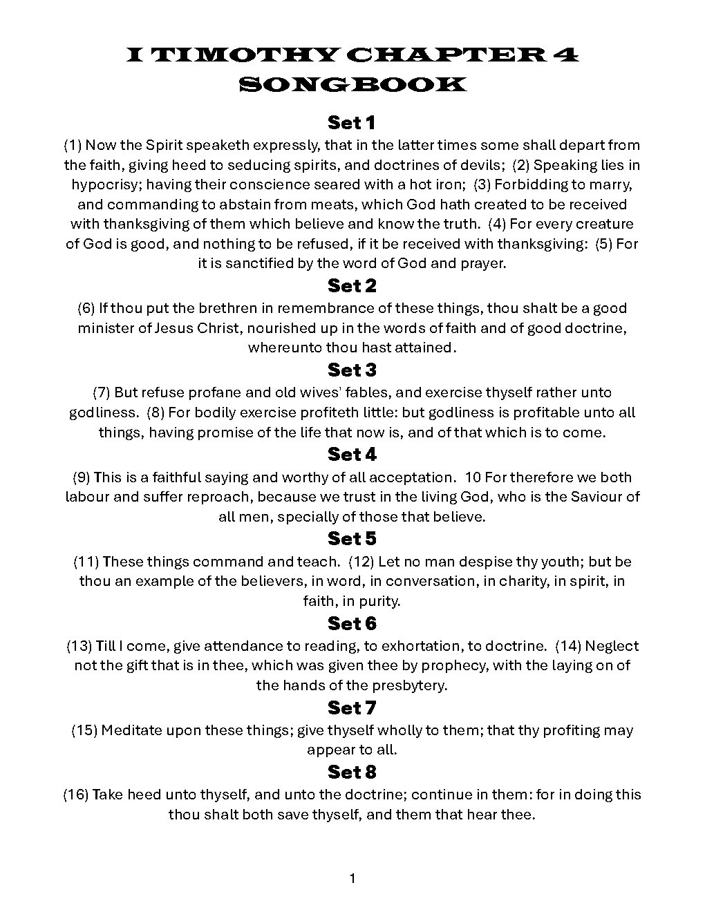 First Timothy Chapter 4 Songbook - Choir Script PDF Thumbnail