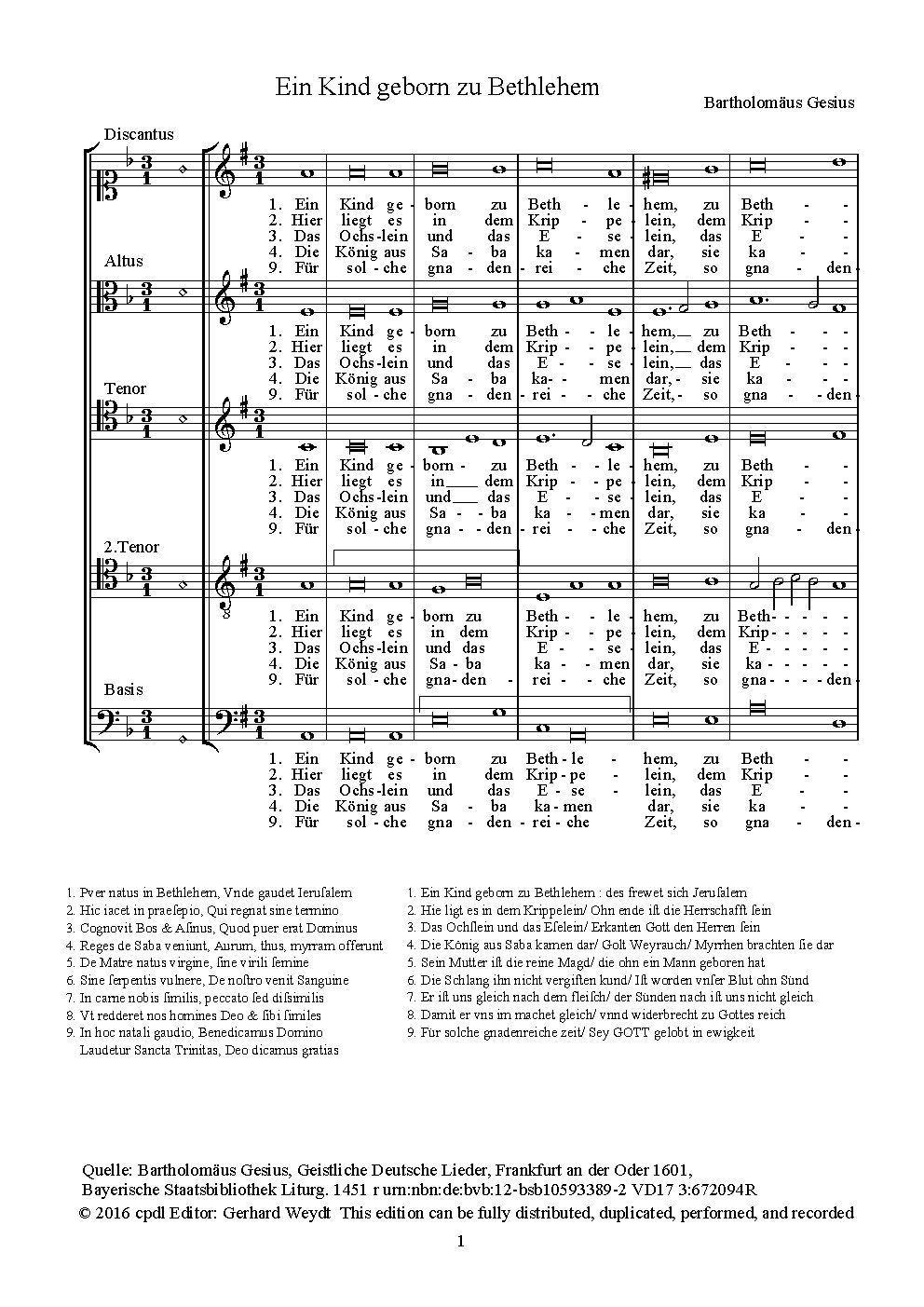 Ein Kind Geborn zu Bethlehem / Puer natus in Bethlehem