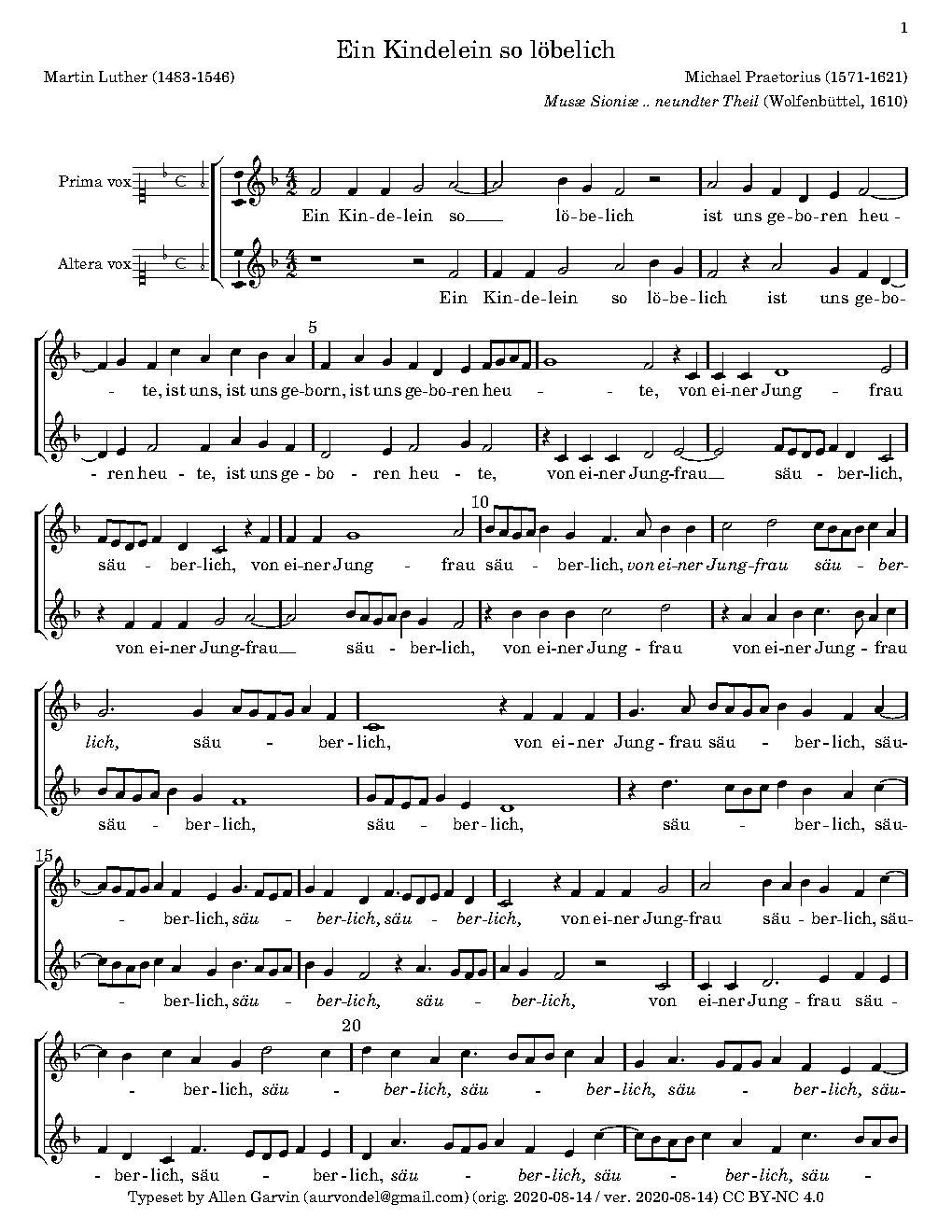Ein Kindelein so löbelich a 2 - Choir Script PDF Thumbnail
