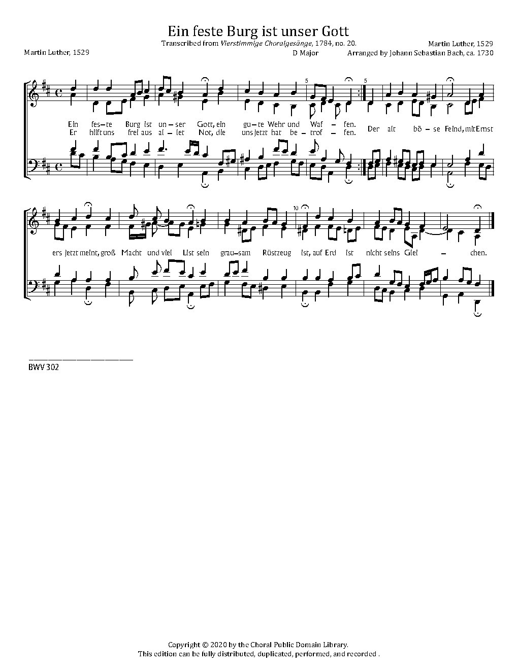 Ein feste Burg ist unser Gott, BWV 302