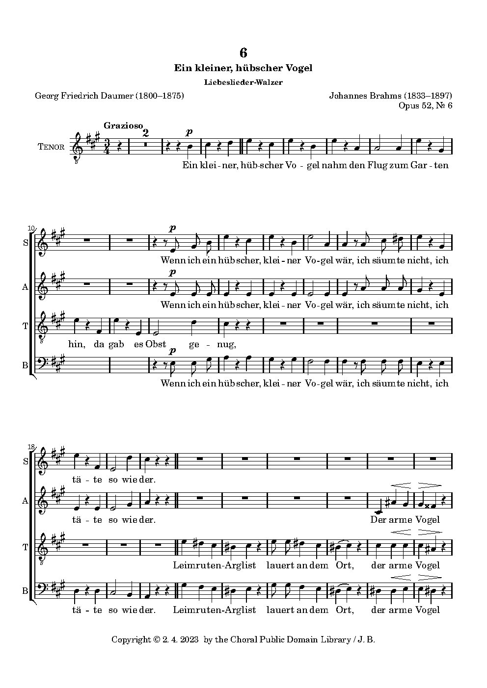 Ein kleiner, hübscher Vögel, Op. 52, No. 6|{{NoCo|Liebeslieder Walzer, Op. 52