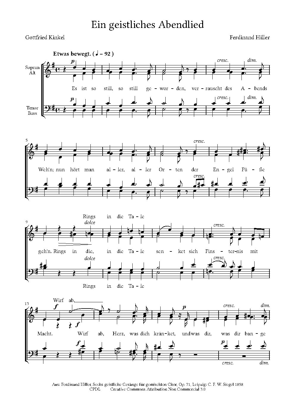 Ein geistliches Abendlied|Sechs geistliche Gesänge für gemischten Chor. Op. 71