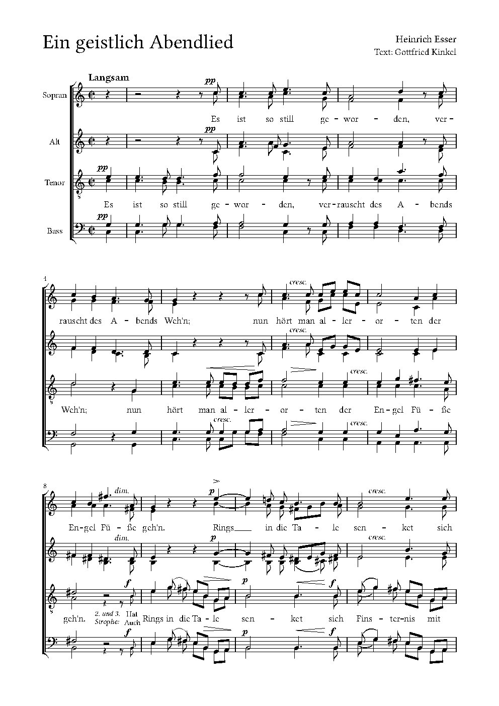 Ein geistlich Abendlied|6 Lieder für Sopran, Alt, Tenor und Bass, Op. 63 - Choir Script PDF Thumbnail