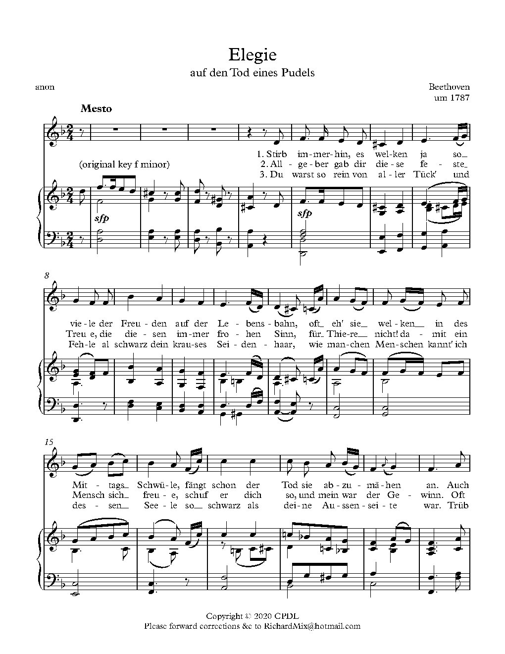 Elegie auf den Tod eines Pudels, WoO 110 - Choir Script PDF Thumbnail