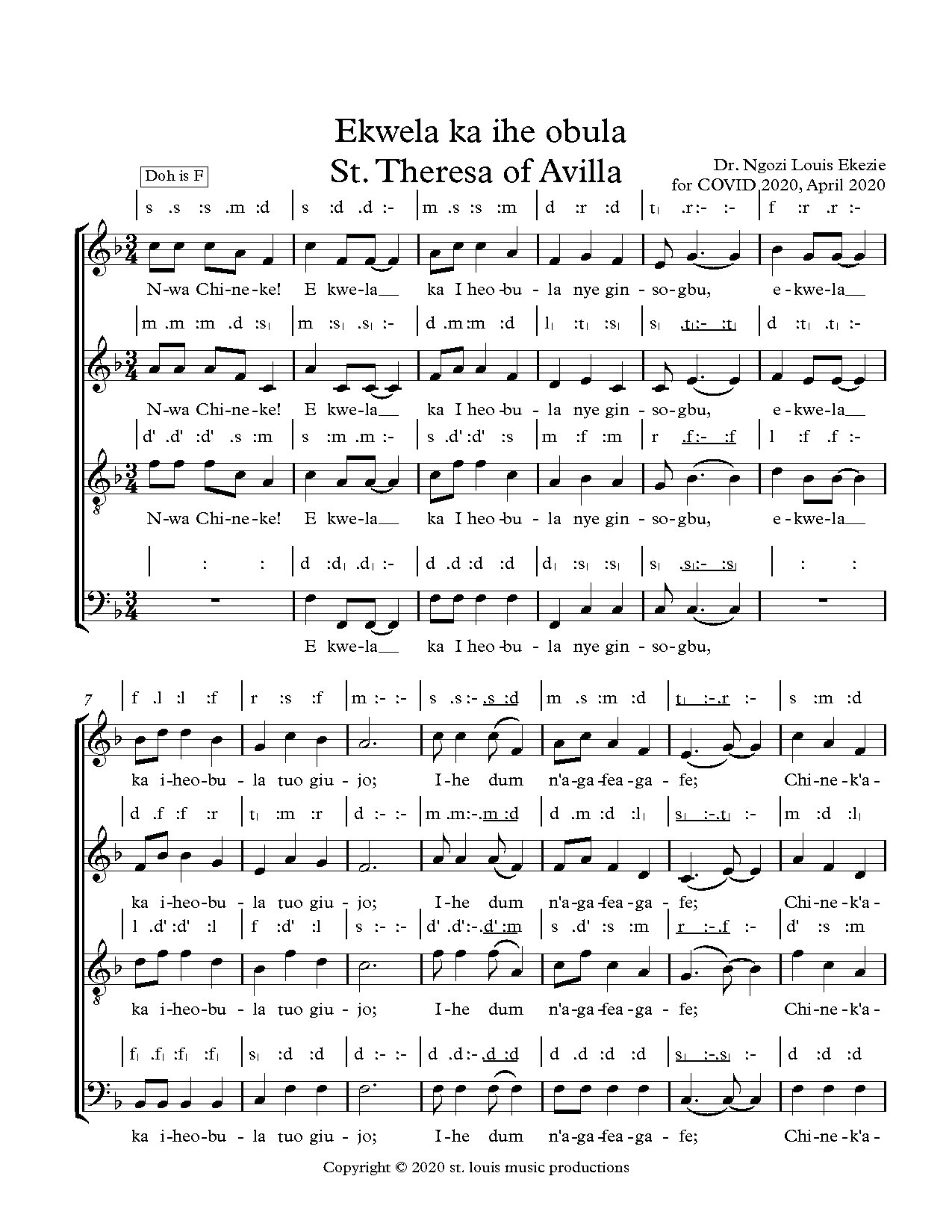 (Prayer) Ekwela Ka Ihe Obula St Theresa Of Avilla - Full Score