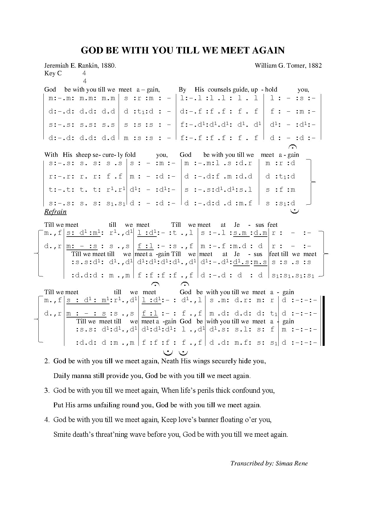 (Requiem) God Be With You Till We Meet - William Tomer - Download Choir Script PDF