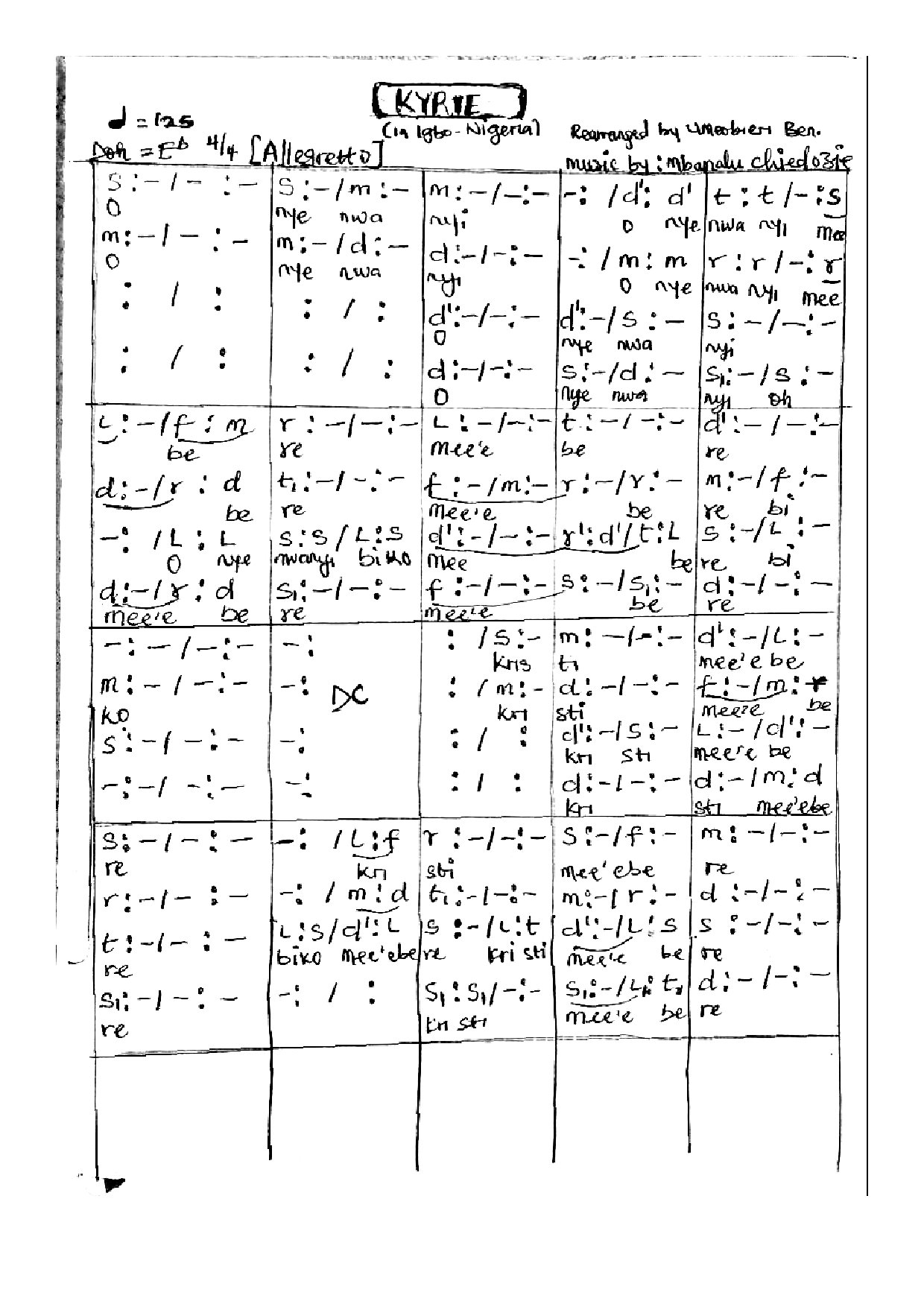 Onyenweanyi Eb By Emperor - Download Choir Script PDF
