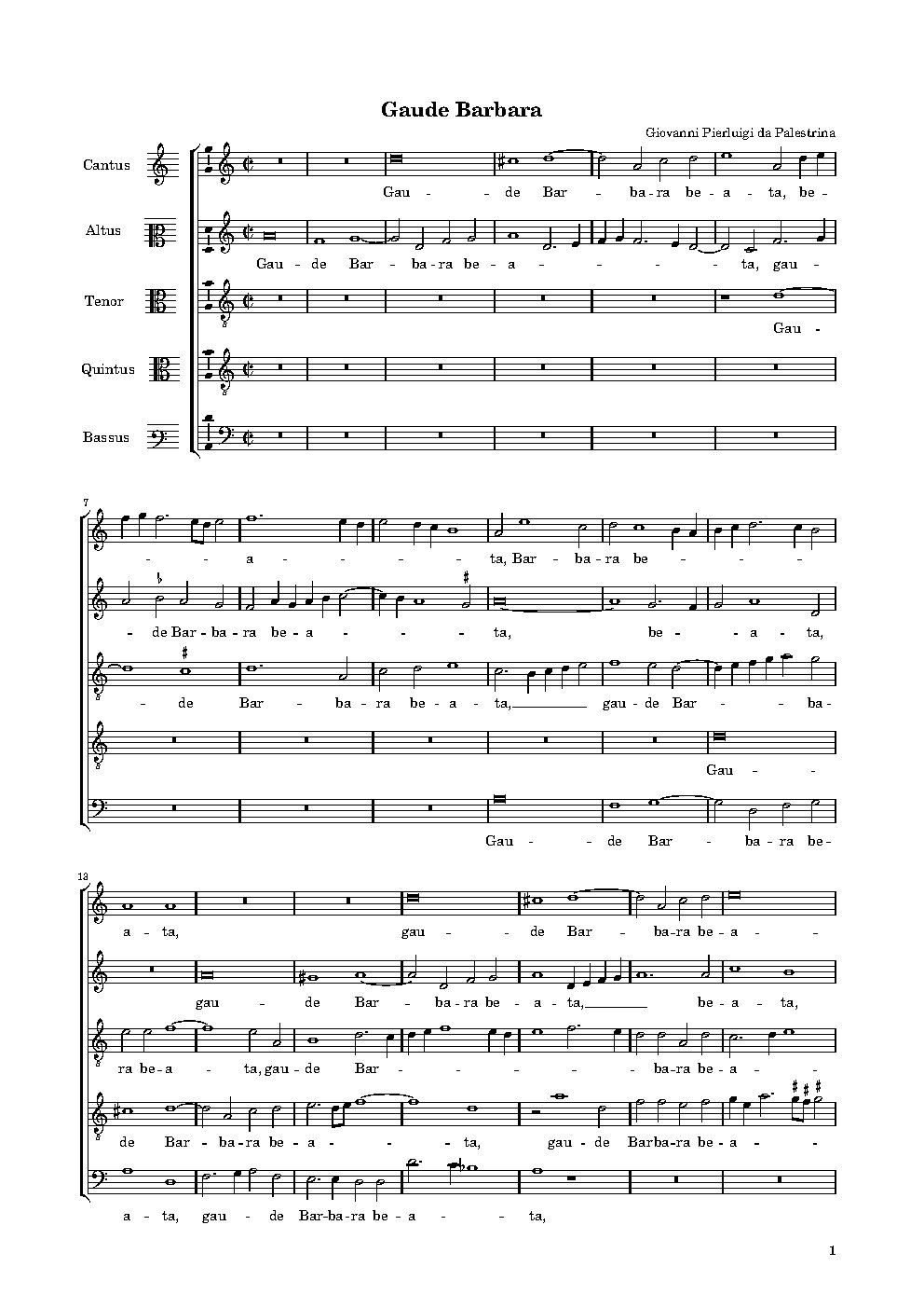 Gaude Barbara a 5 - Choir Script PDF Thumbnail