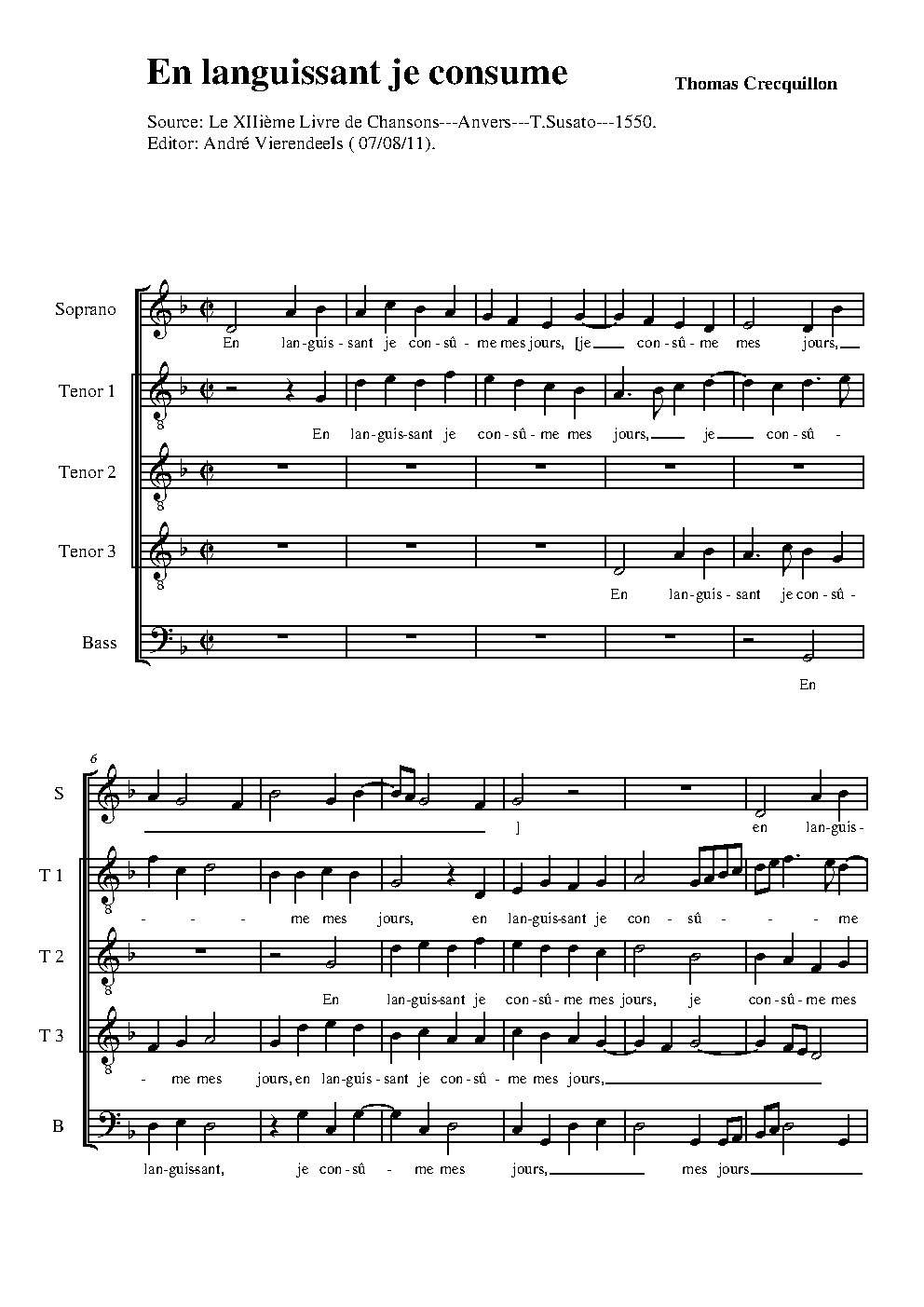 En languissant je - Choir Script PDF Thumbnail