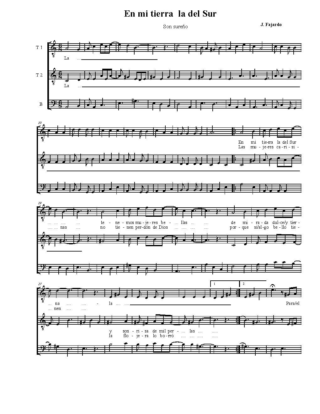 En mi tierra la del Sur - Choir Script PDF Thumbnail