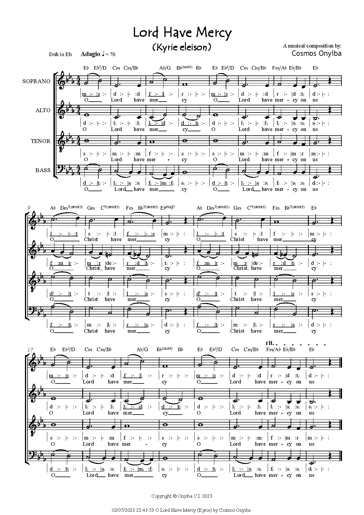 Lord Have Mercyby Cosmos Onyiba - Download Choir Script PDF