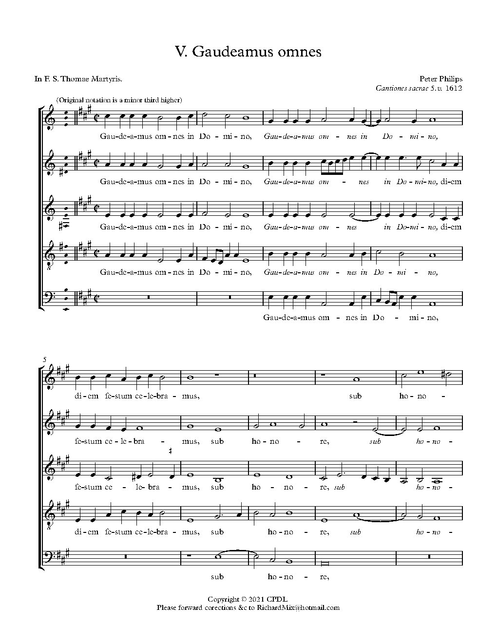 Gaudeamus omnes (also set {{NoCo|Gaudeamus omnes a 8|for 8vv.
