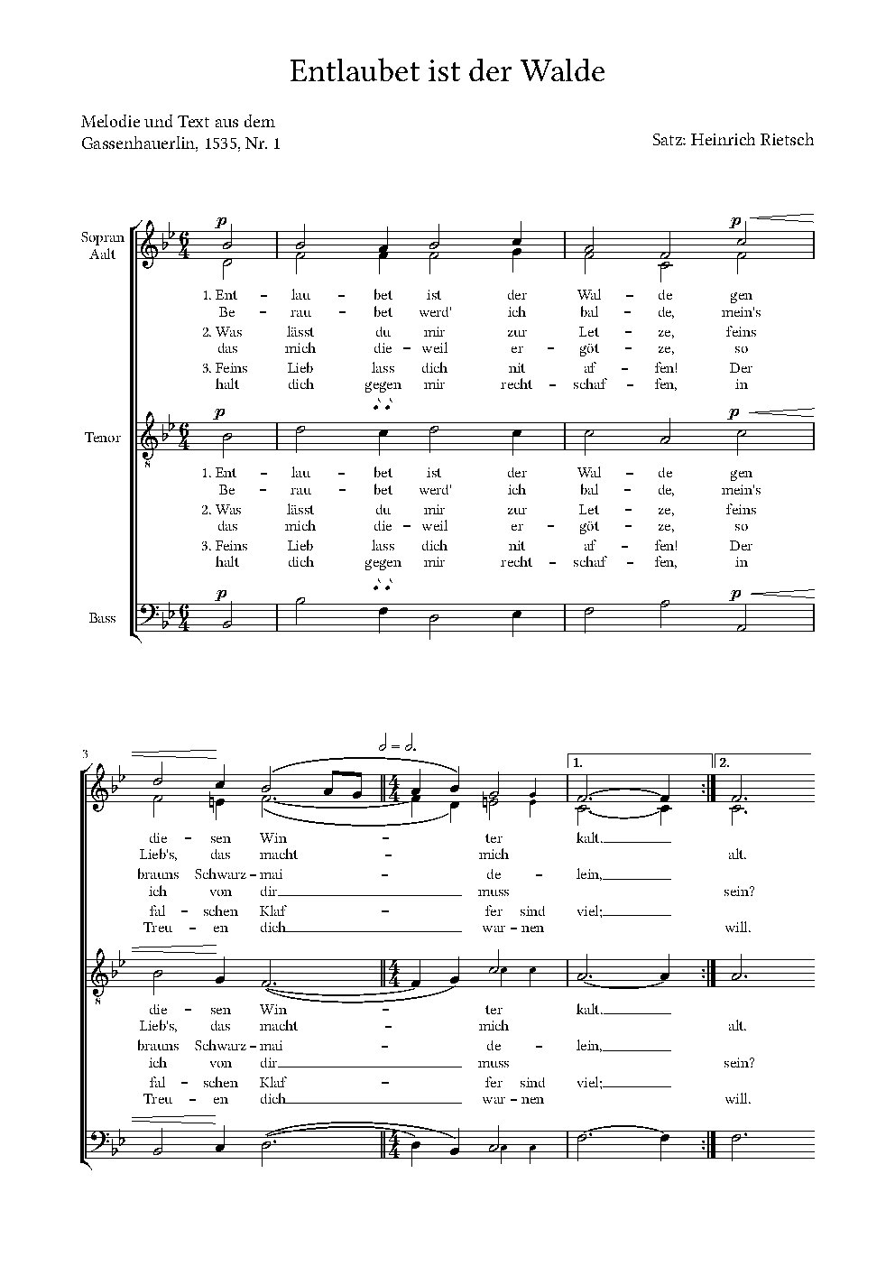Entlaubet ist der Walde - Choir Script PDF Thumbnail