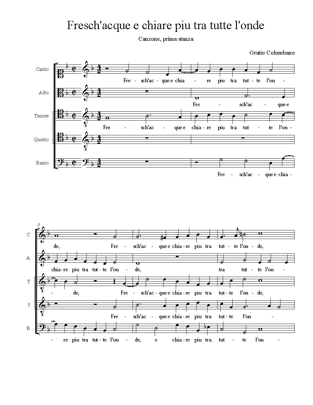 Fresch'acque e chiare piu tra tutte l'onde - Choir Script PDF Thumbnail