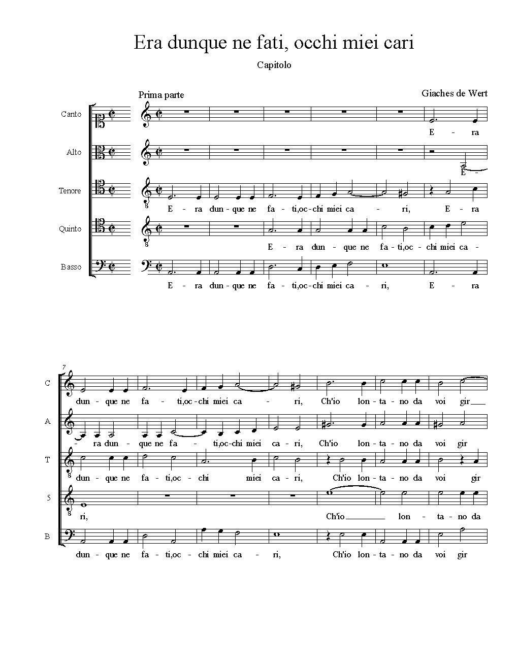 Era dunque ne fati, occhi miei cari - Choir Script PDF Thumbnail