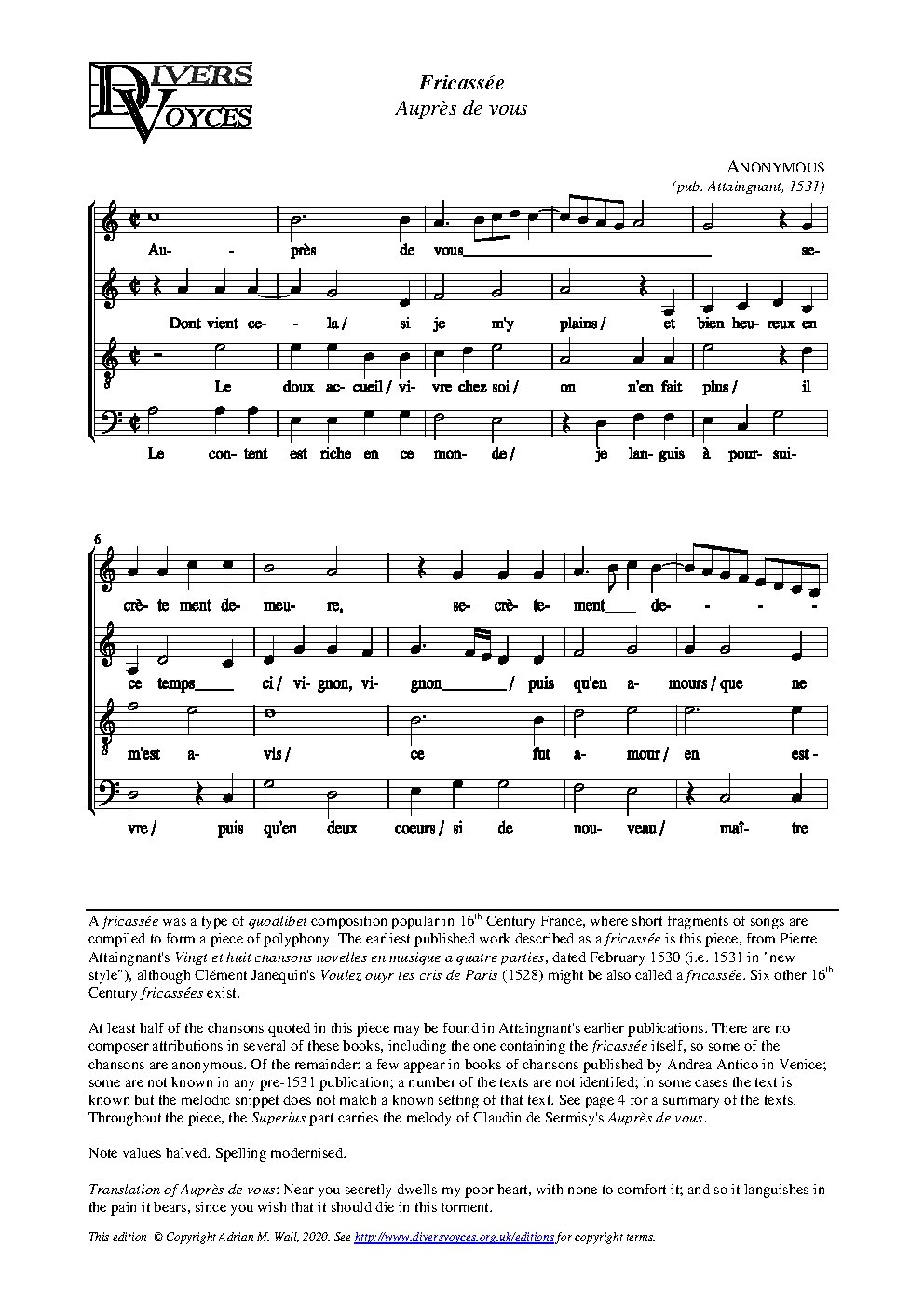 Fricassée Auprès de vous - Choir Script PDF Thumbnail