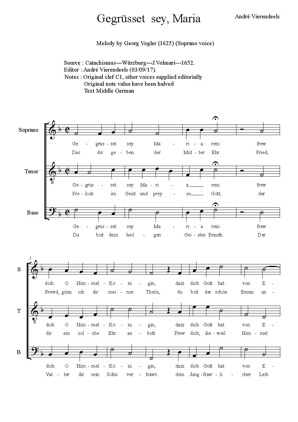 Gegrüsset sey Maria rein - Choir Script PDF Thumbnail
