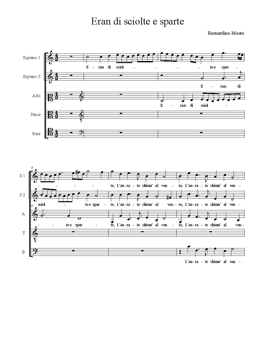 Eran di sciolte e sparte - Choir Script PDF Thumbnail