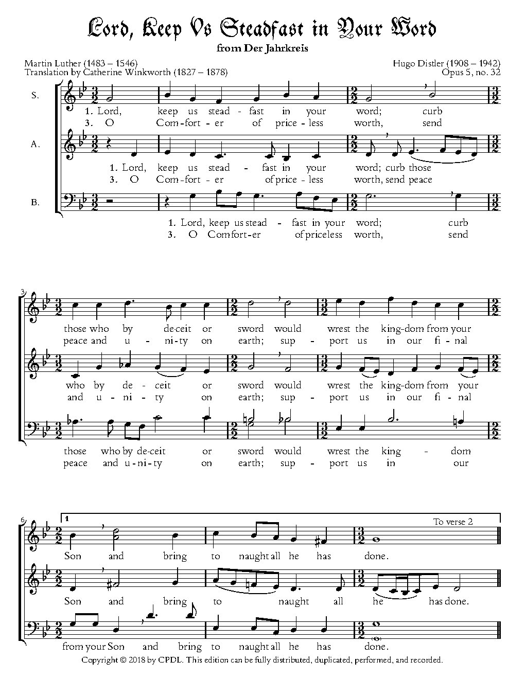 Erhalt uns, Herr, bei deinem Wort - Choir Script PDF Thumbnail