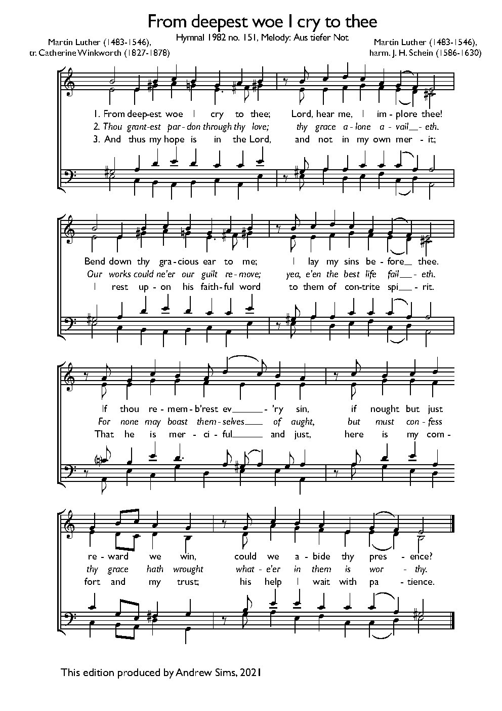 From deepest woe I cry to thee - Choir Script PDF Thumbnail