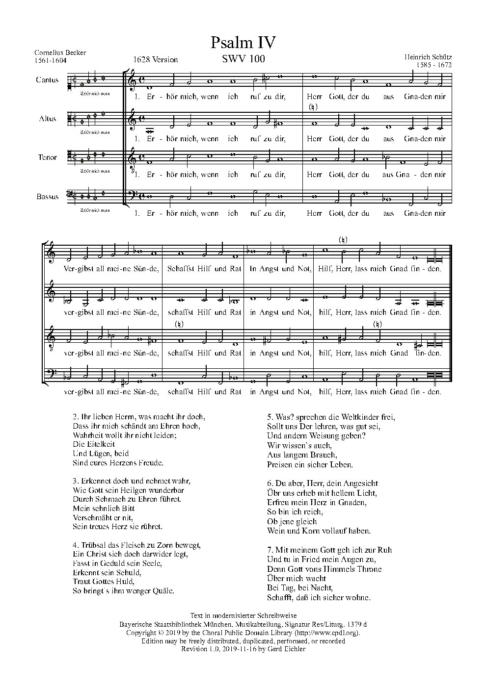 Erhör mich, wenn ich ruf zu dir, SWV 100 - Choir Script PDF Thumbnail