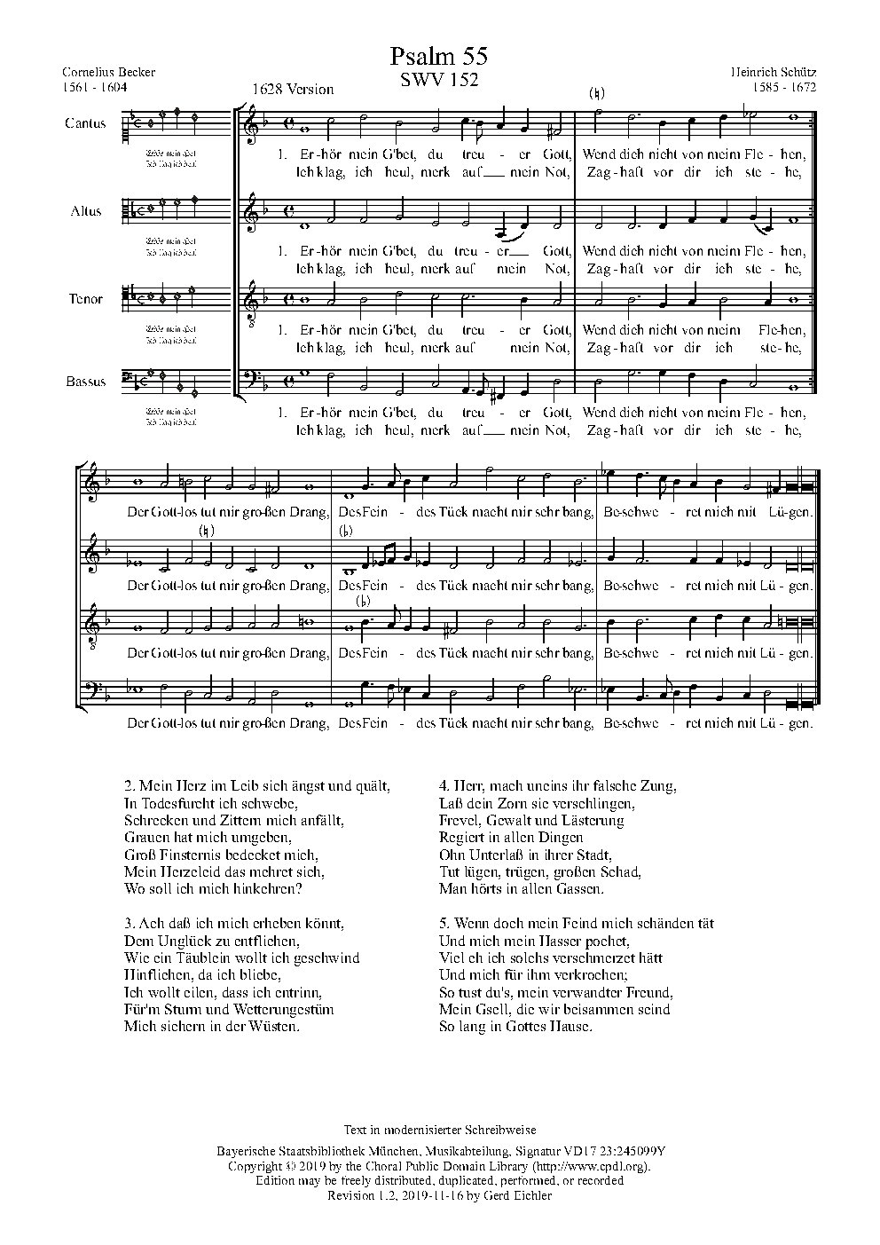 Erhör mein Gbet, du treuer Gott, SWV 152 - Choir Script PDF Thumbnail
