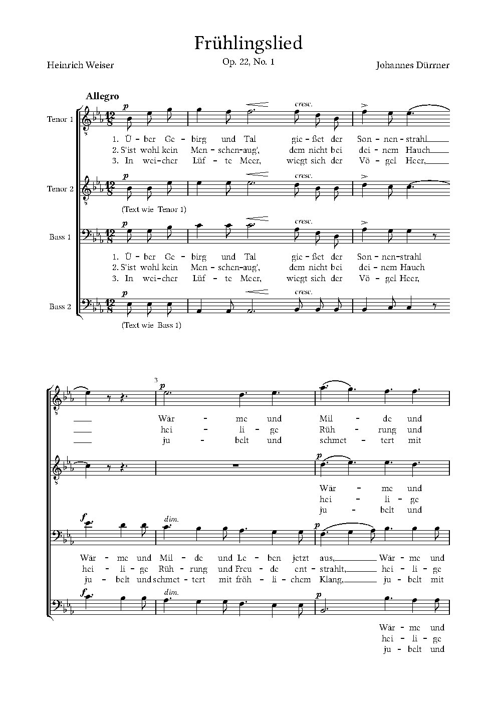 Frühlingslied: Über Gebirg und Tal, Op. 22, No. 1|6 Gesänge f. 4 Männerstimmen, Op. 22