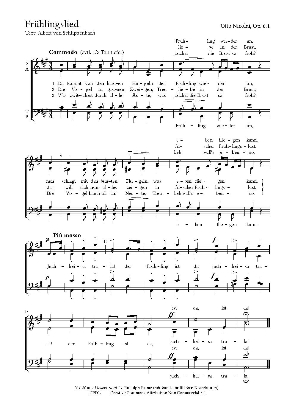 Frühlingslied|Sechs Lieder, Op. 6