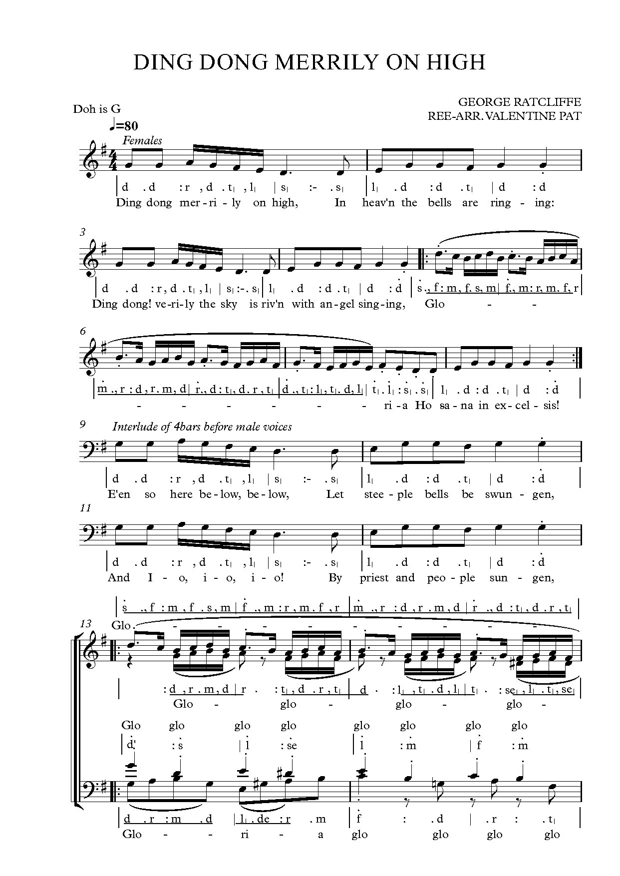 (Xmas) Ding Dong Merrily On High (arr Valentine Patrick) - Full Score - Download Choir Script PDF