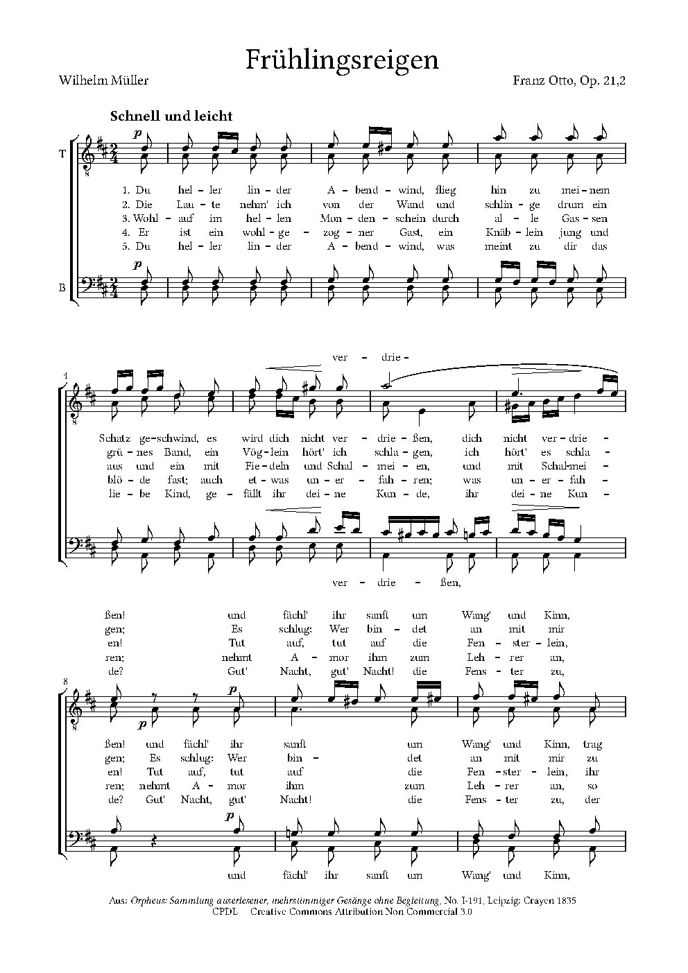 Frühlingsreigen|6 Lieder für 4 Männerstimmen, Op. 21