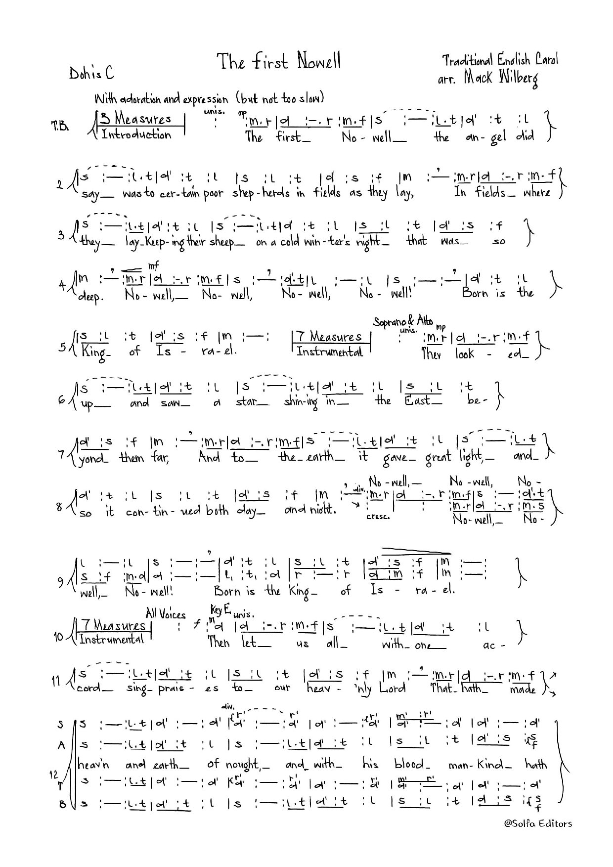 (Xmas) The First Noel - Wilberg - Download Choir Script PDF