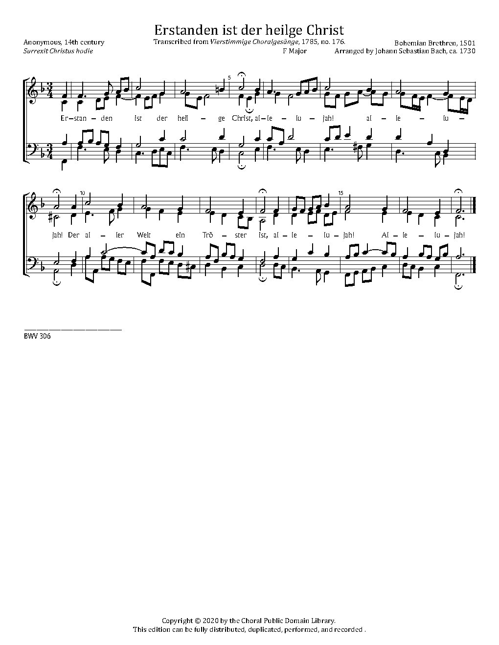 Erstanden ist der heilge Christ, BWV 306