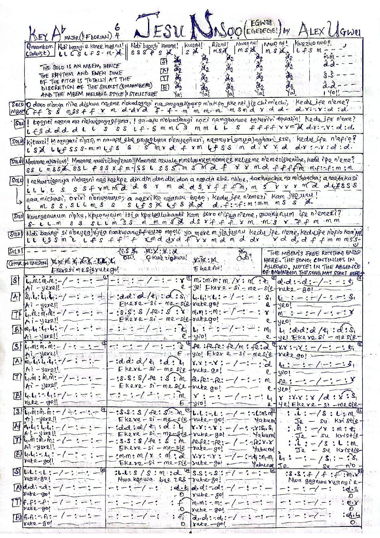 (Xmas) Jesu Nnọọ (egwu Egedege) - Alex Ugwu - Download Choir Script PDF